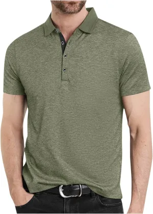 Mens Short Sleeve Shirts Lapel Collar Front Button T Shirt Solid Color Loose Fit Casual Lightweight Summer Tops