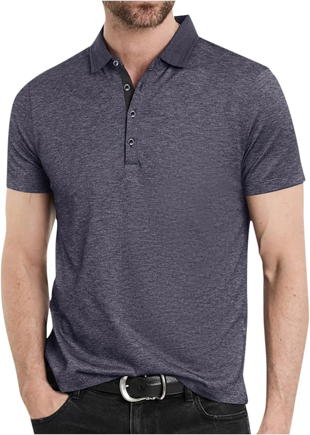 Mens Short Sleeve Shirts Lapel Collar Front Button T Shirt Solid Color Loose Fit Casual Lightweight Summer Tops