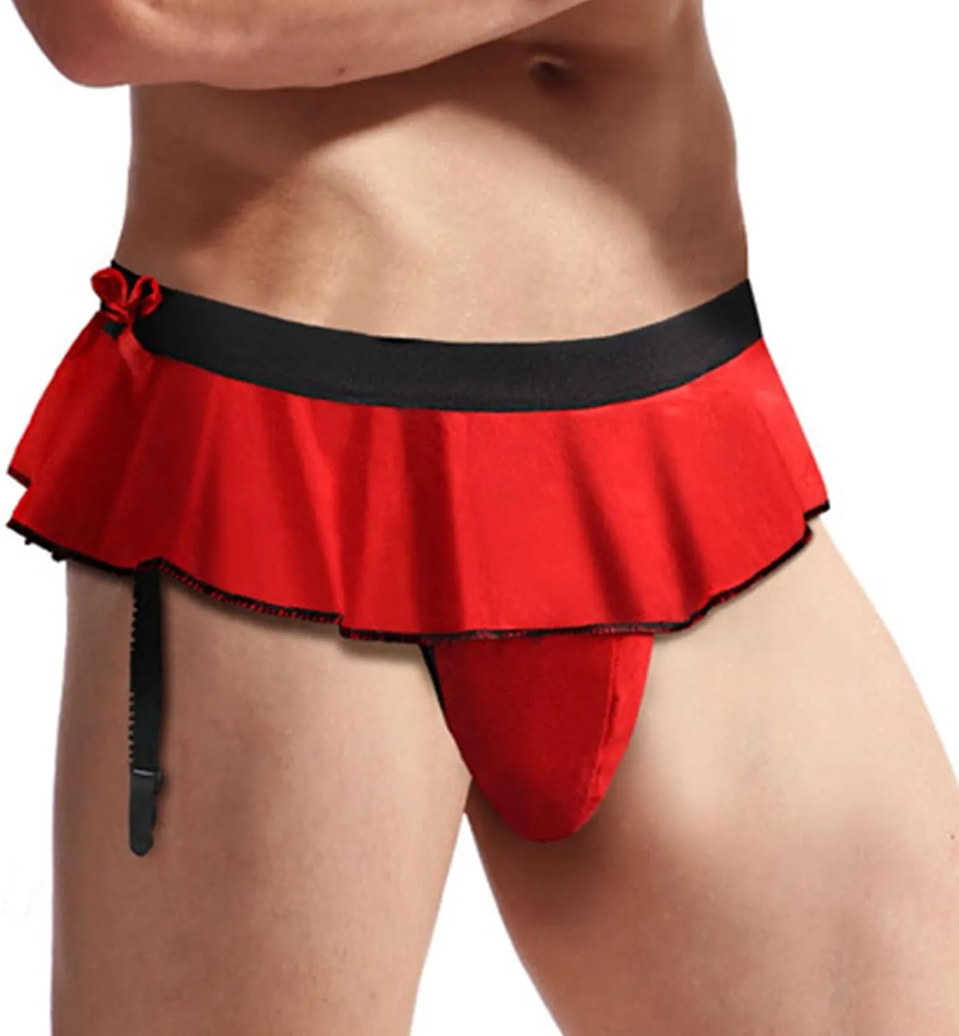 Men's Sissy Crossdressing Lingerie Sheer Mini Skirt Lace Trim Tulle Micro Skirts Underwear