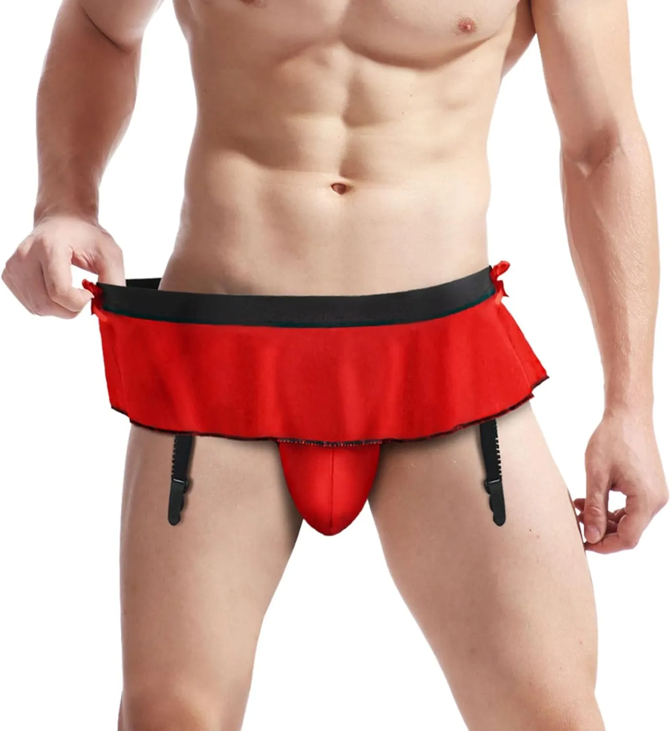 Men's Sissy Crossdressing Lingerie Sheer Mini Skirt Lace Trim Tulle Micro Skirts Underwear