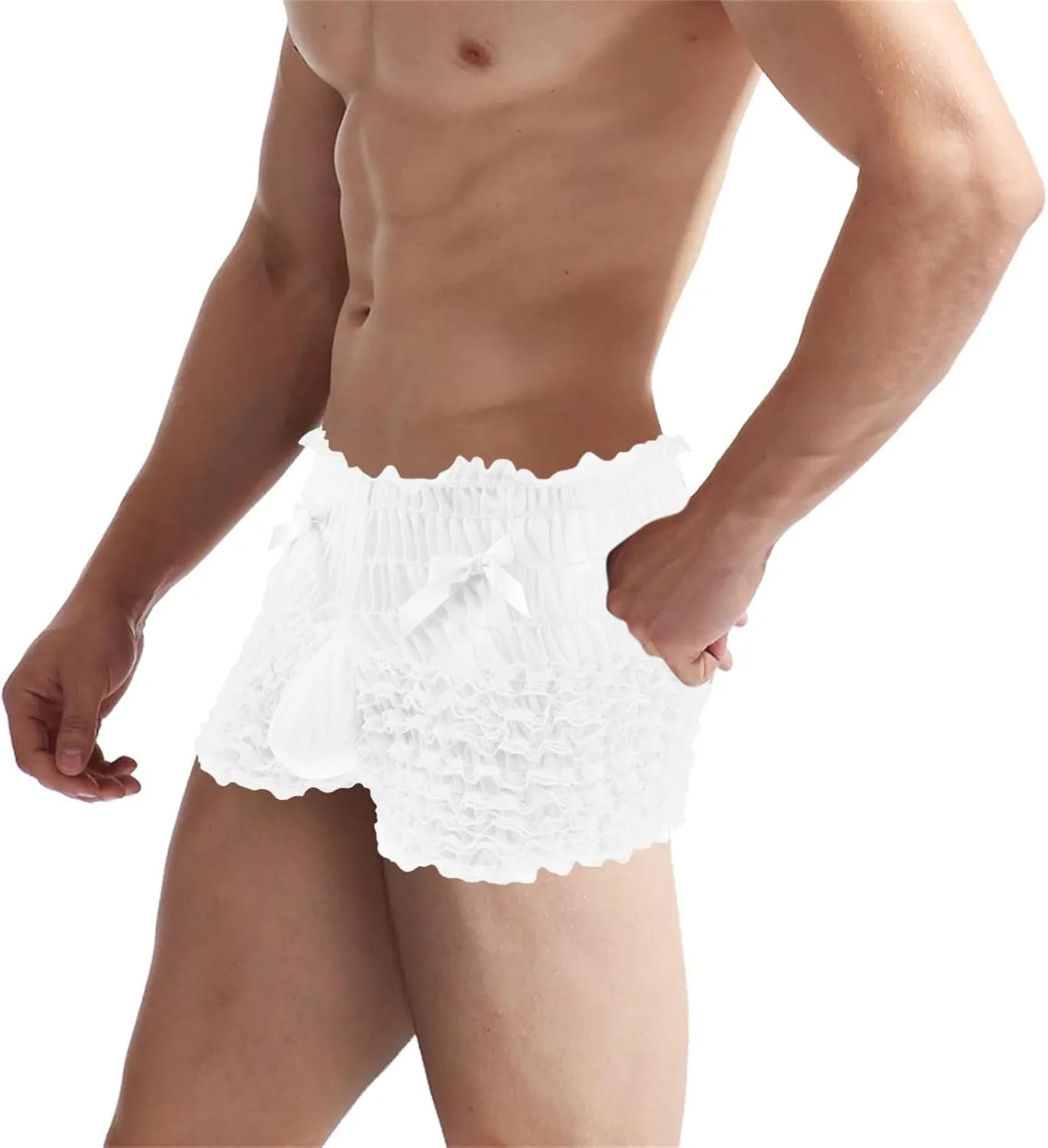 Men's Sissy Crossdressing Lingerie Sheer Mini Skirt Lace Trim Tulle Micro Skirts Underwear