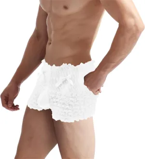 Men's Sissy Crossdressing Lingerie Sheer Mini Skirt Lace Trim Tulle Micro Skirts Underwear