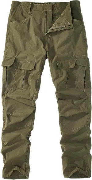 Men's Slim Fit Cargo Pants, Lightweight Outdoor Hiking Work Pants, Breathable Solid Color Sweatpants with 8 Pockets
