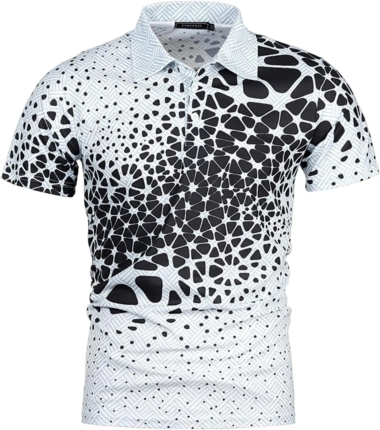 Mens Slim Fit Polo Shirts Print Button Lapel Short Sleeve Golf Breathable Comfortable Shirts Summer Fashion Casual Polo