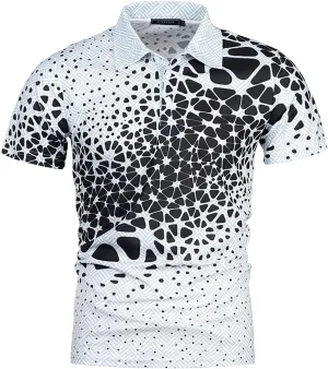 Mens Slim Fit Polo Shirts Print Button Lapel Short Sleeve Golf Breathable Comfortable Shirts Summer Fashion Casual Polo