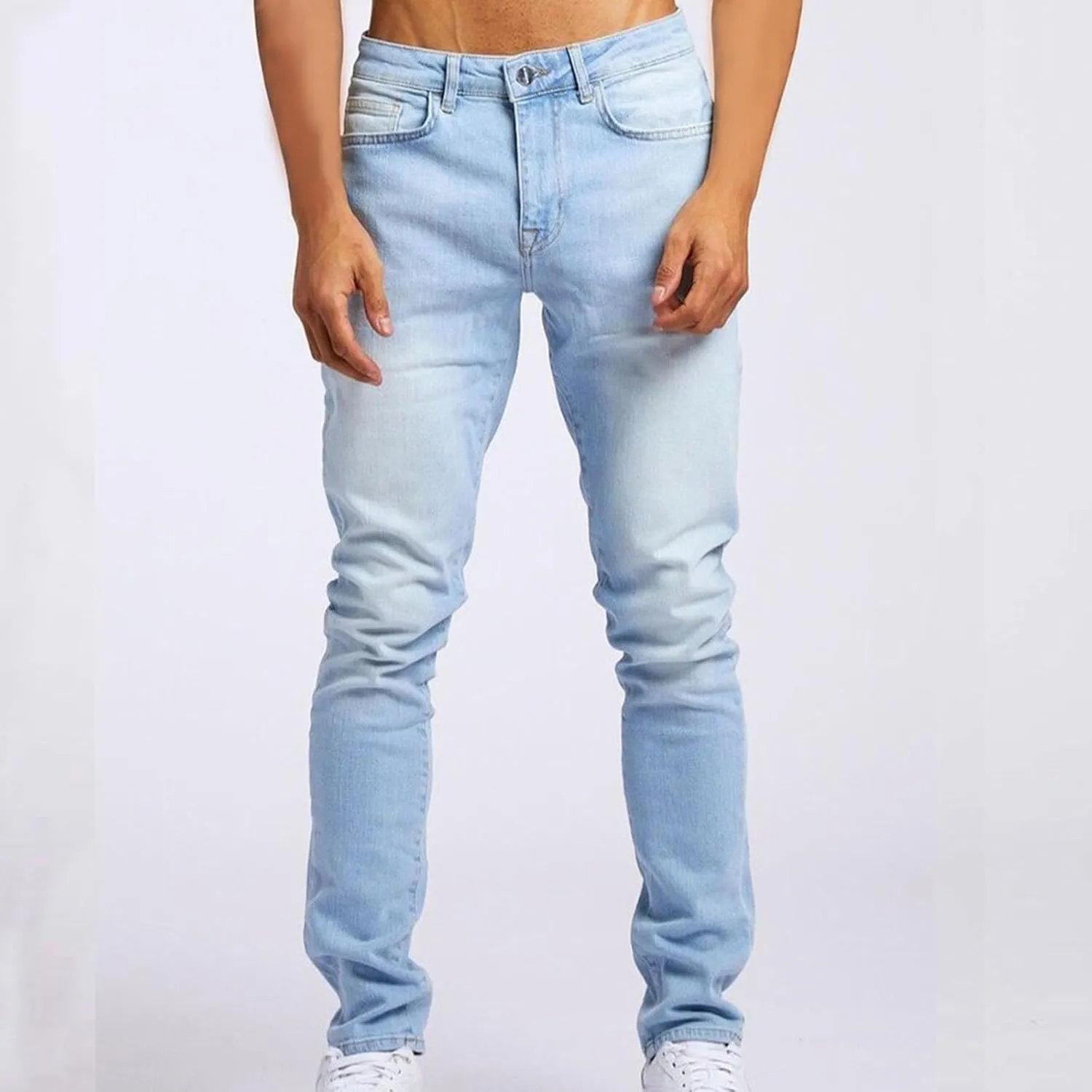 Mens Slim Fit Stretch Skinny Jeans Casual Jogger Pants Ripped Destroyed Stretchy Knee Holes Tapered Leg Denim Sweatpants