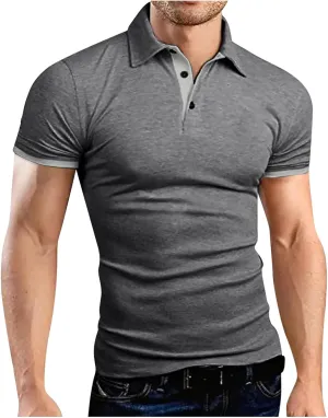 Mens Soft Wicking Ribbed Polo Ribbed Collar Solid Color Golf Casual Sports Short Sleeve Fashion Plain