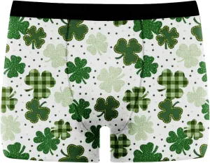 Men's St Patricks Day Shamrock Boxer Shorts Green Lucky Clover Underwear Soft Stretchy Comfy Cozy Holiday Briefs for Men