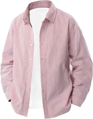 Men's Striped Button Down Shirts Lapel Neck Casual Loose Shirt Trendy Long Sleeve Color Block Business Blouse Tops