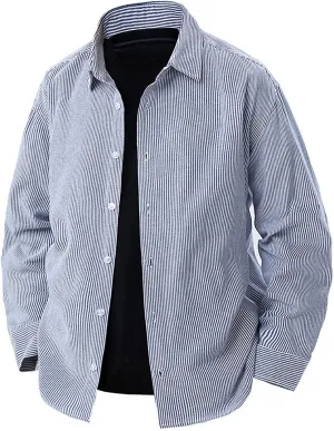 Men's Striped Button Down Shirts Lapel Neck Casual Loose Shirt Trendy Long Sleeve Color Block Business Blouse Tops