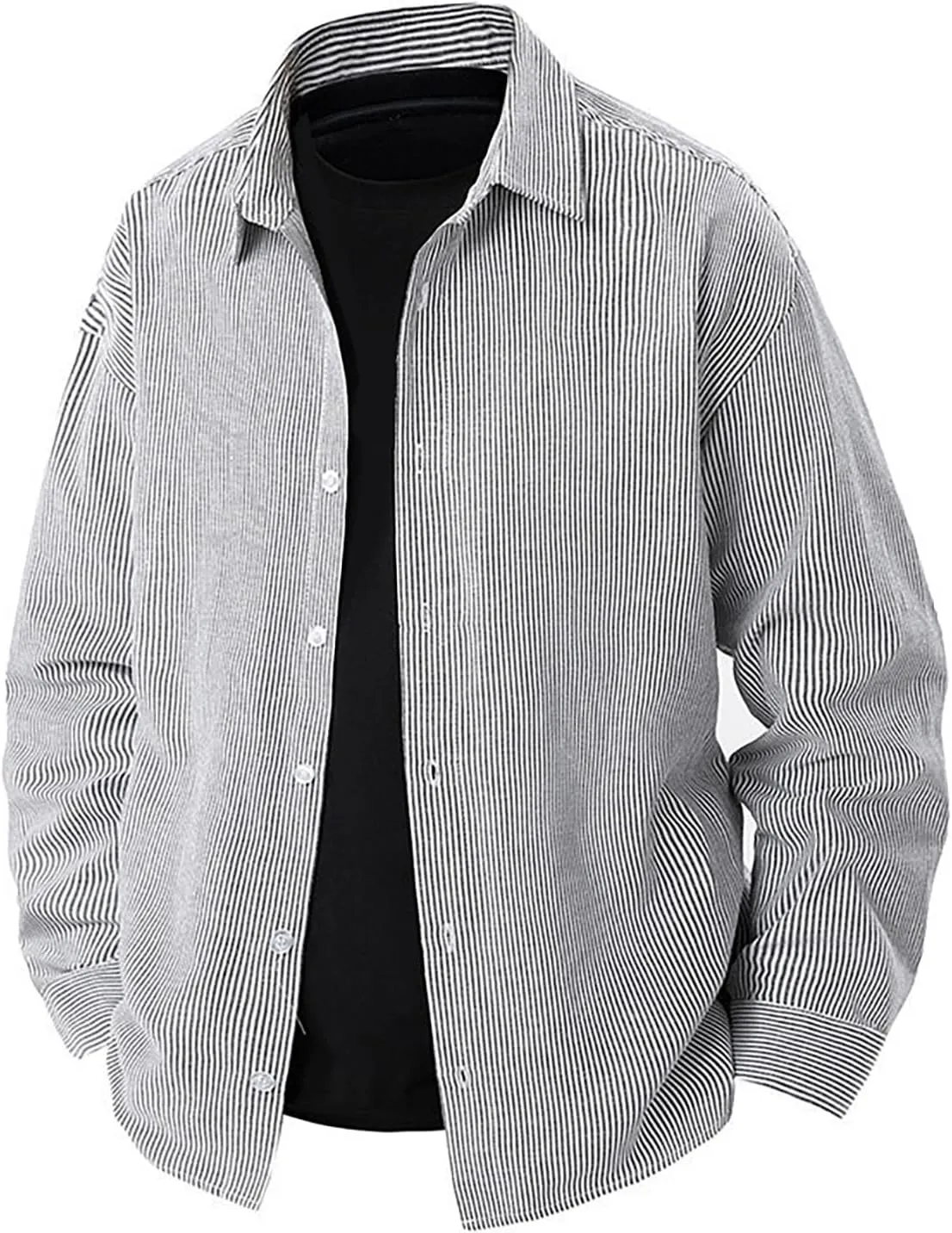 Men's Striped Button Down Shirts Lapel Neck Casual Loose Shirt Trendy Long Sleeve Color Block Business Blouse Tops