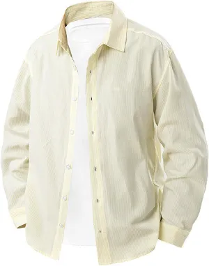 Men's Striped Button Down Shirts Lapel Neck Casual Loose Shirt Trendy Long Sleeve Color Block Business Blouse Tops