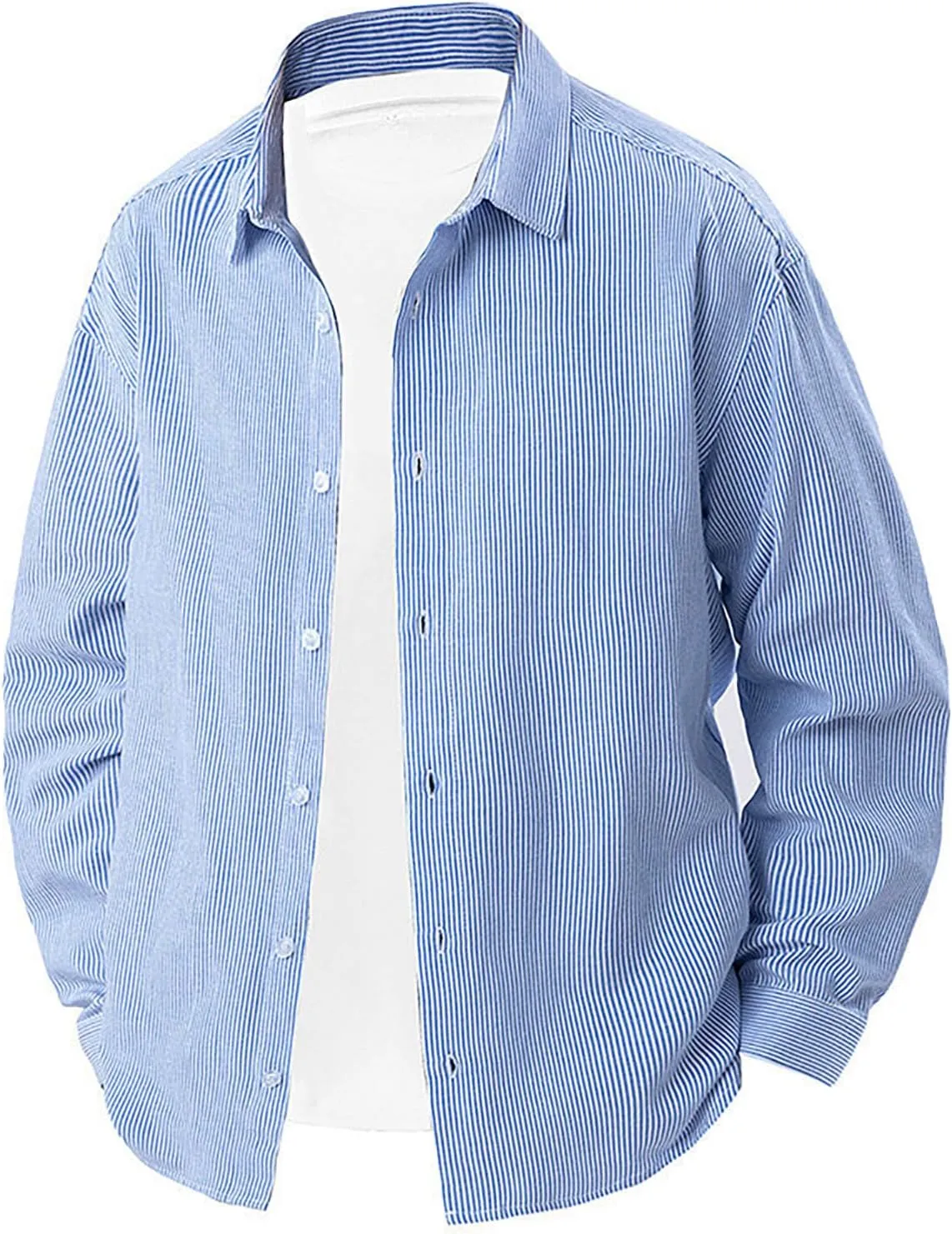 Men's Striped Button Down Shirts Lapel Neck Casual Loose Shirt Trendy Long Sleeve Color Block Business Blouse Tops