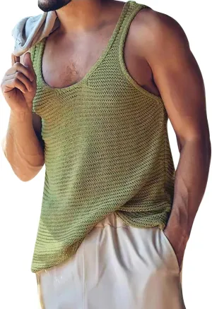 Men's Tank Top Linen Solid Loose Fit Large breathable Quick-Drying Vest Suspender Sports Casual Knitted Large Shirt