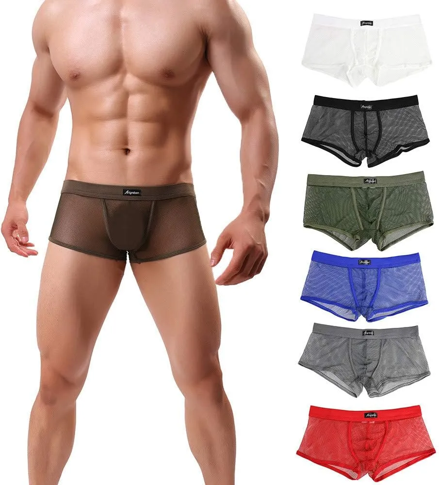 Mens Transparent Underwear See-Through Mesh Underpants Boxer Briefs Sexy T Lingerie Shorts Zulmaliu