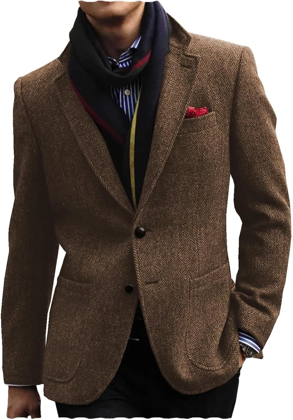 Men's Tweed Blazer Jacket Retro 2 Button Herringbone Casual Sport Coat Prom Jackets