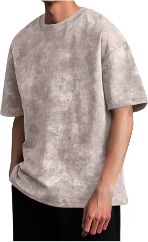 Men's Vintage Short Sleeve Shirts Casual Crewneck Summer Blouse Tops Trendy Loose Washed Heavyweight Basic Tee Shirts