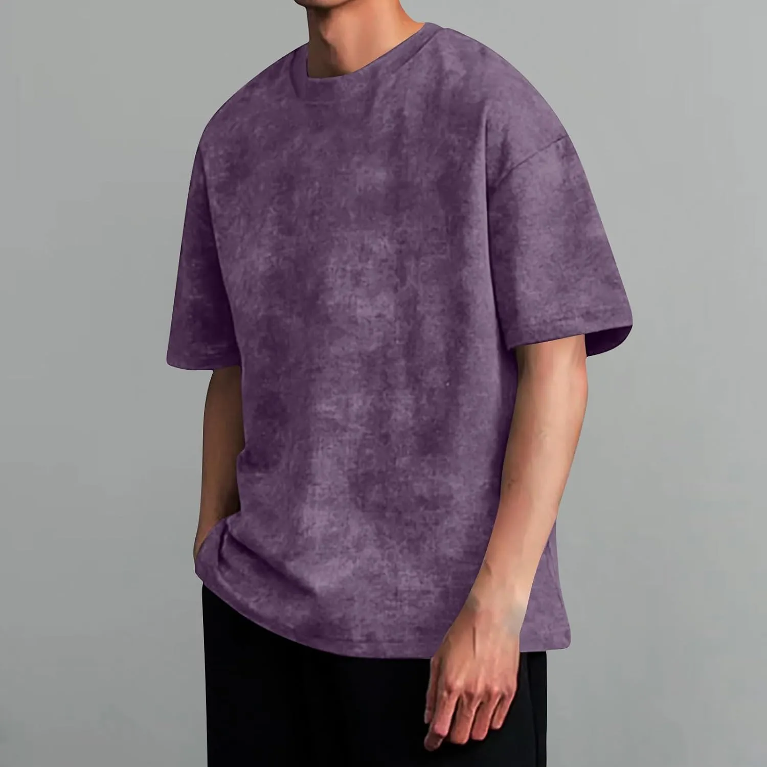 Men's Vintage Short Sleeve Shirts Casual Crewneck Summer Blouse Tops Trendy Loose Washed Heavyweight Basic Tee Shirts