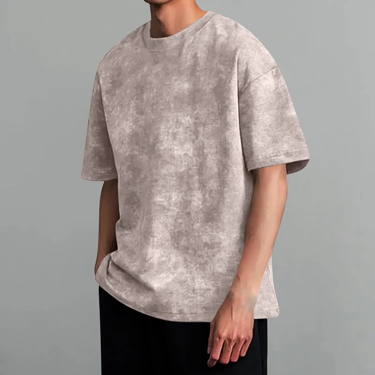 Men's Vintage Short Sleeve Shirts Casual Crewneck Summer Blouse Tops Trendy Loose Washed Heavyweight Basic Tee Shirts
