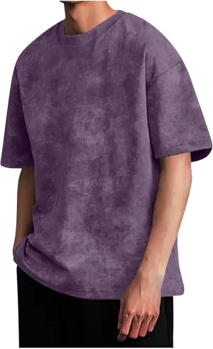 Men's Vintage Short Sleeve Shirts Casual Crewneck Summer Blouse Tops Trendy Loose Washed Heavyweight Basic Tee Shirts