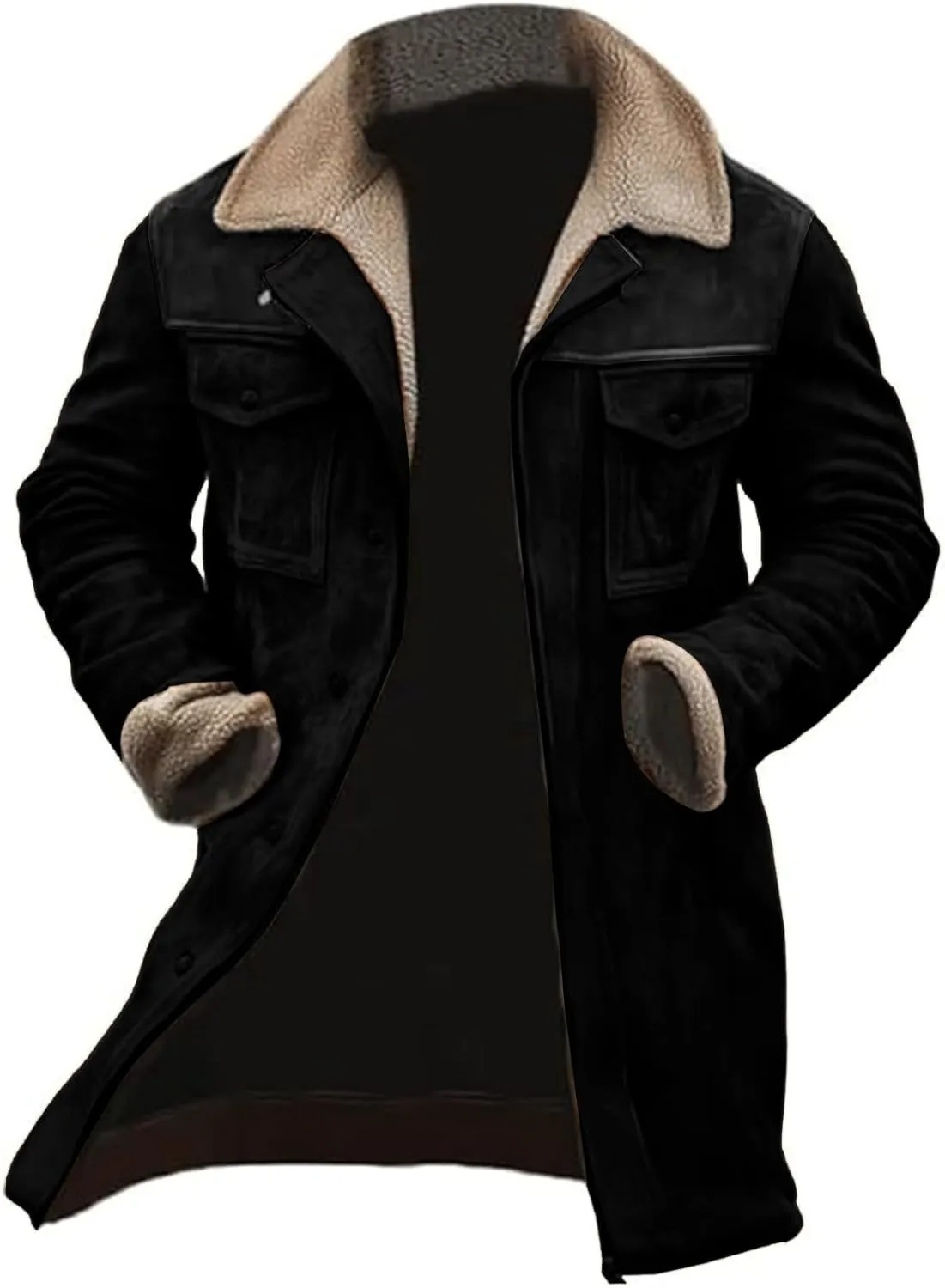 Men's Vintage Suede Jacket Faux Leather Jacket Plush Collar Coats Zip Up Motorcycle Jacket Western Coats Retro Tops
