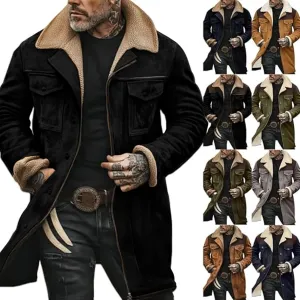 Men's Vintage Suede Jacket Faux Leather Jacket Plush Collar Coats Zip Up Motorcycle Jacket Western Coats Retro Tops