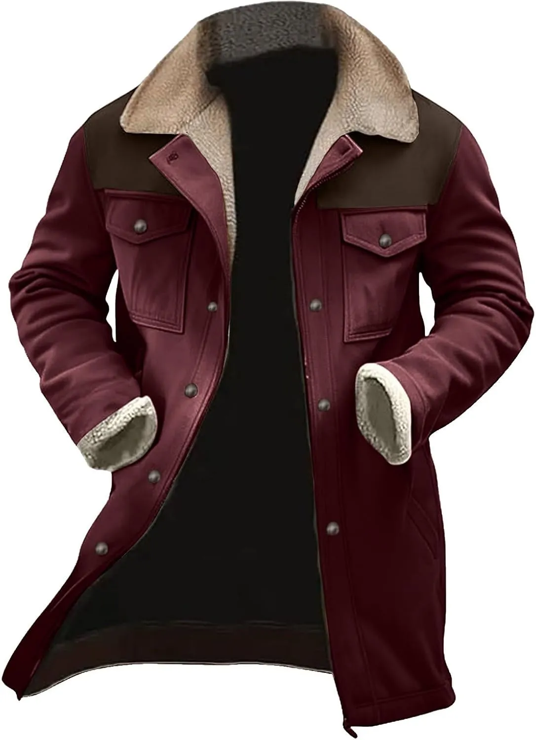 Men's Vintage Suede Jacket Plush Collar Coats Faux Leather Jacket Men Zip Up Motorcycle Jacket Coats Retro Tops