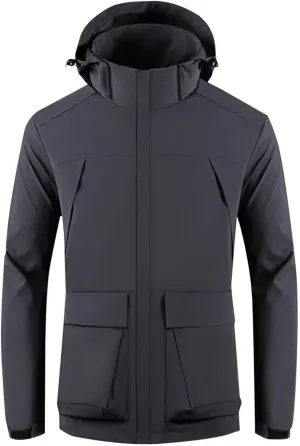 Men's Windbreakers Solid Zipper Pocket Windbreaker Classic Slim Hooded Jacket Wilderness Camping Punching Jacket
