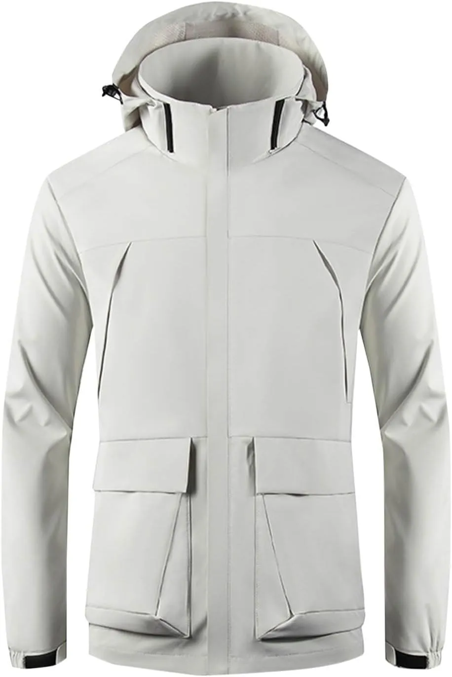Men's Windbreakers Solid Zipper Pocket Windbreaker Classic Slim Hooded Jacket Wilderness Camping Punching Jacket