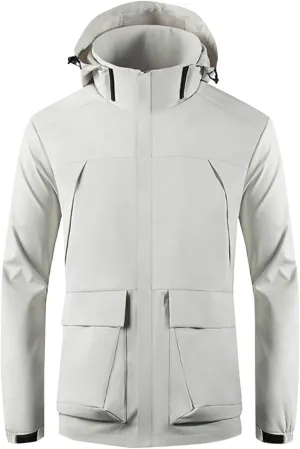 Men's Windbreakers Solid Zipper Pocket Windbreaker Classic Slim Hooded Jacket Wilderness Camping Punching Jacket