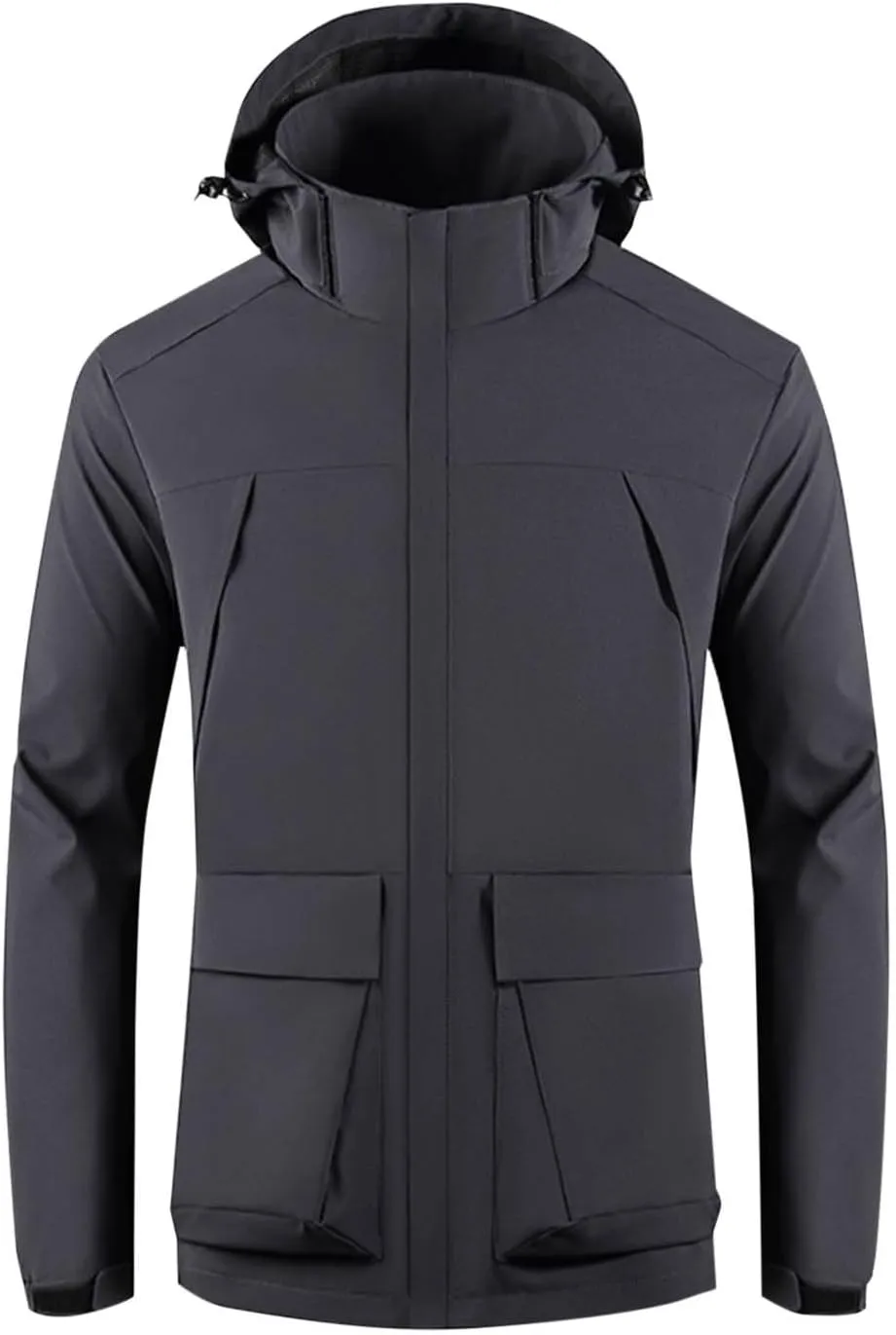 Men's Windbreakers Solid Zipper Pocket Windbreaker Classic Slim Hooded Jacket Wilderness Camping Punching Jacket