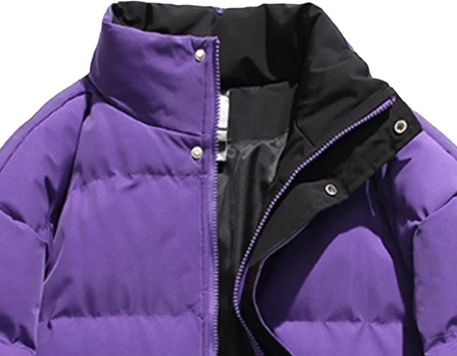 Men's Winter Bread Puffer Jacket Long Sleeve Stand Collar Bubble Coat Casual Cotton Padded Down Coat