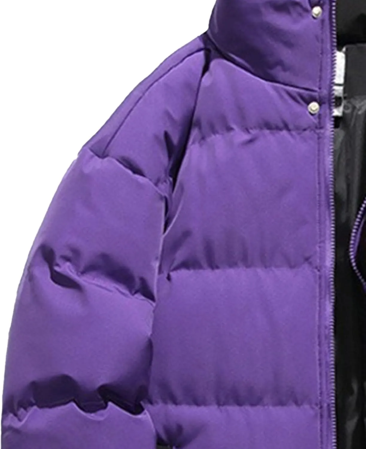 Men's Winter Bread Puffer Jacket Long Sleeve Stand Collar Bubble Coat Casual Cotton Padded Down Coat
