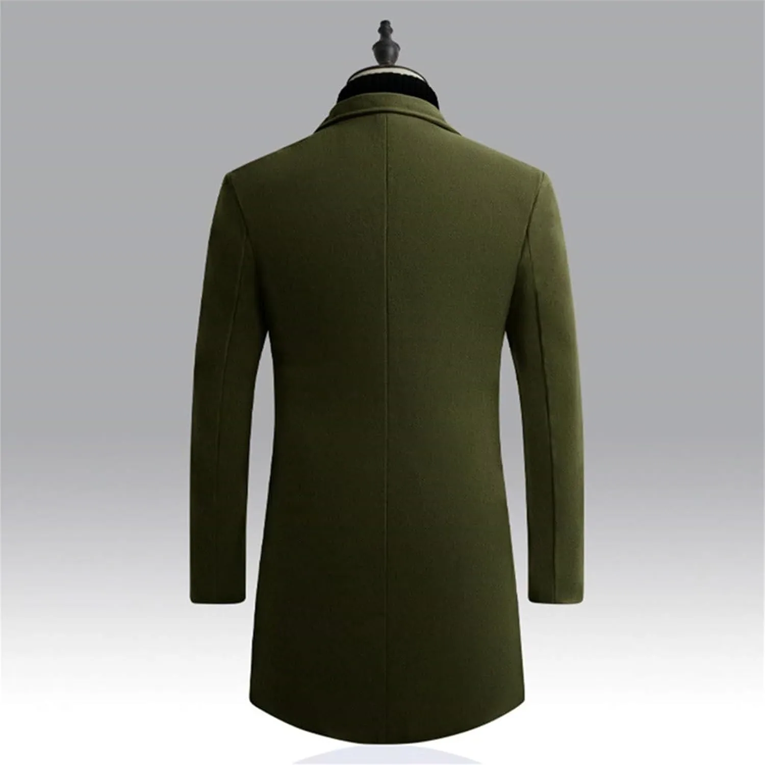Mens Wool Blend Mid-Length Trench Coat Notched Collar Long Pea Coat Business Single Breasted Jacket Overcoat