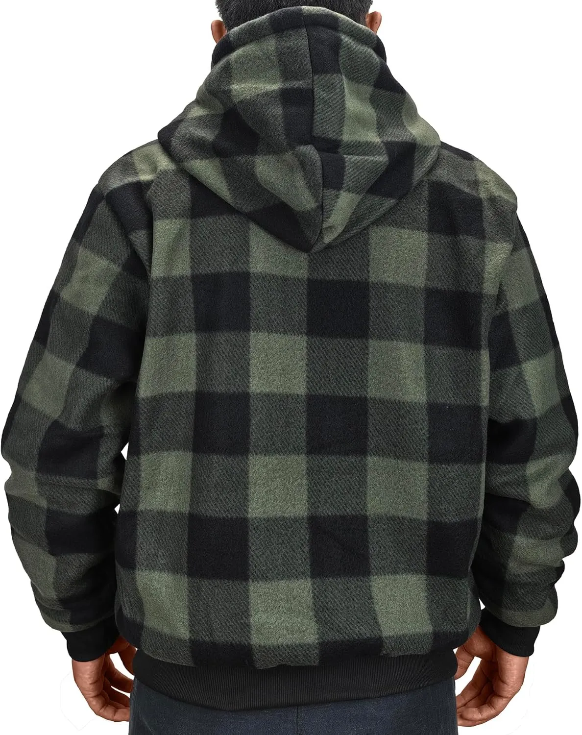Men's Zip Up Fashion Hoodies Fleece Sherpa Lined Winter Warm Sweatshirt Plaid Flannel Hooded