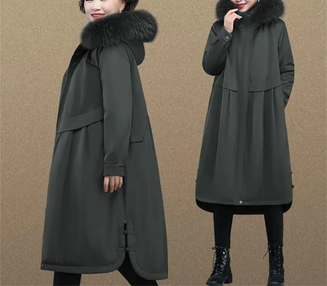 Mid Length Version Large Size Winter Cotton-Padded Coat Middle-Aged Mother Parkas Thickened Warm Hooded Outwear