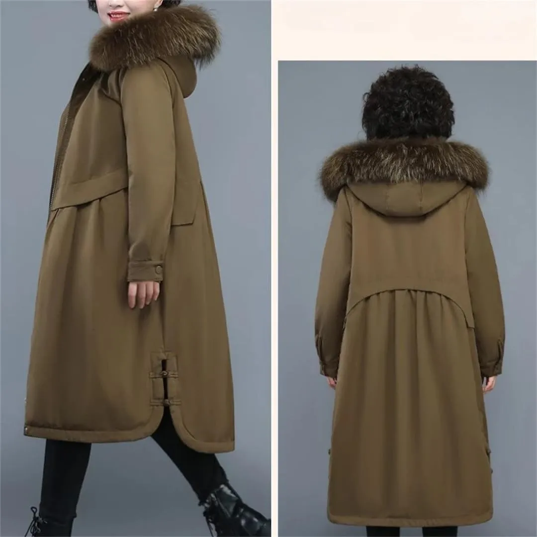 Mid Length Version Large Size Winter Cotton-Padded Coat Middle-Aged Mother Parkas Thickened Warm Hooded Outwear