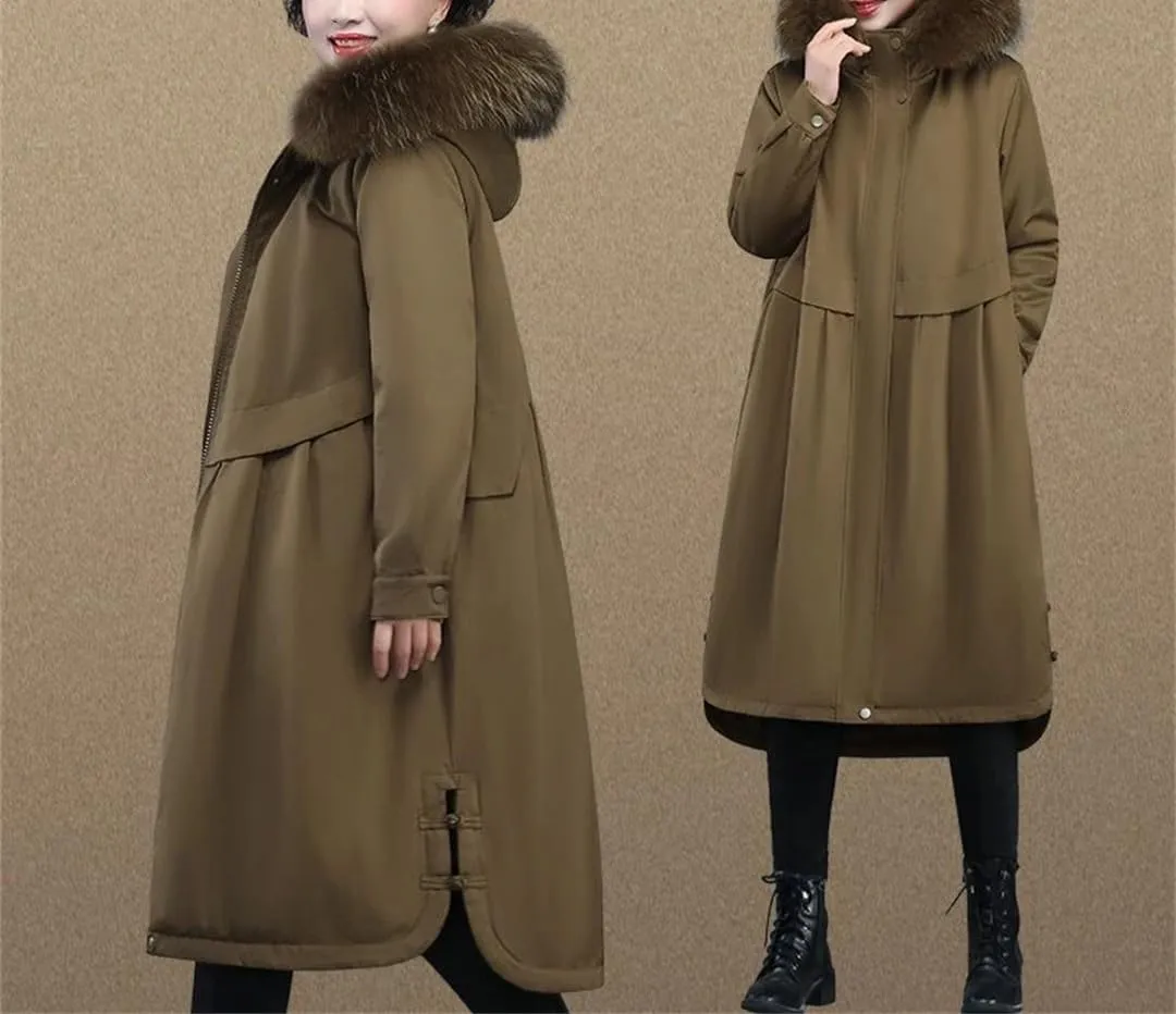 Mid Length Version Large Size Winter Cotton-Padded Coat Middle-Aged Mother Parkas Thickened Warm Hooded Outwear
