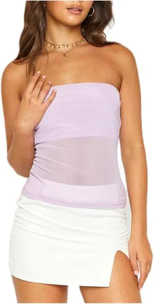 Miqil Women Sexy Strapless Tube Top Slim Fit Sleeveless Off Shoulder Bandeau Crop Top Y2K Camisole Tank Top Streetwear