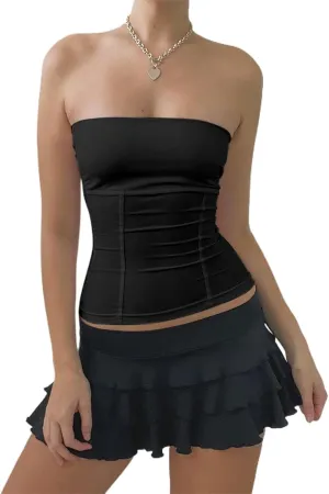 Miqil Women Sexy Strapless Tube Top Slim Fit Sleeveless Off Shoulder Bandeau Crop Top Y2K Camisole Tank Top Streetwear