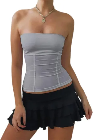 Miqil Women Sexy Strapless Tube Top Slim Fit Sleeveless Off Shoulder Bandeau Crop Top Y2K Camisole Tank Top Streetwear