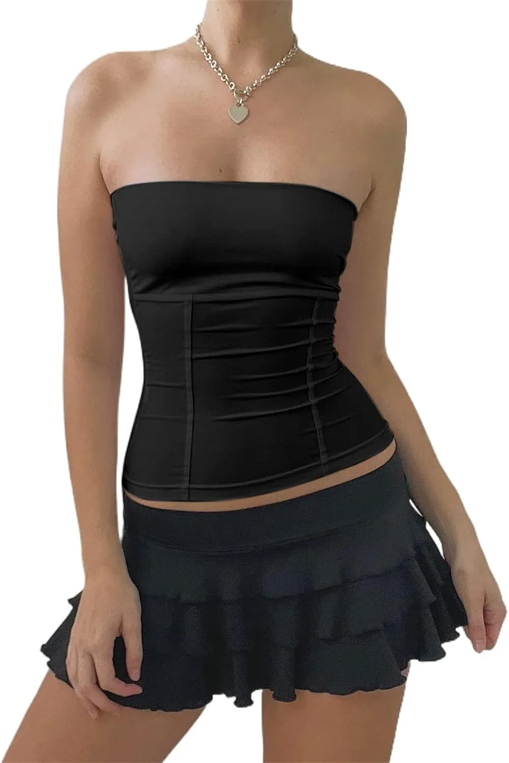 Miqil Women Sexy Strapless Tube Top Slim Fit Sleeveless Off Shoulder Bandeau Crop Top Y2K Camisole Tank Top Streetwear
