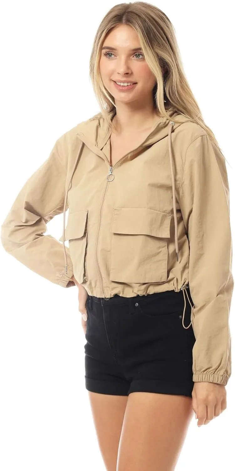MixMatchy Women's Lightweight Cropped Yoga Quick Dry Windbreaker Zipper Jackets Workout Running Hoodie