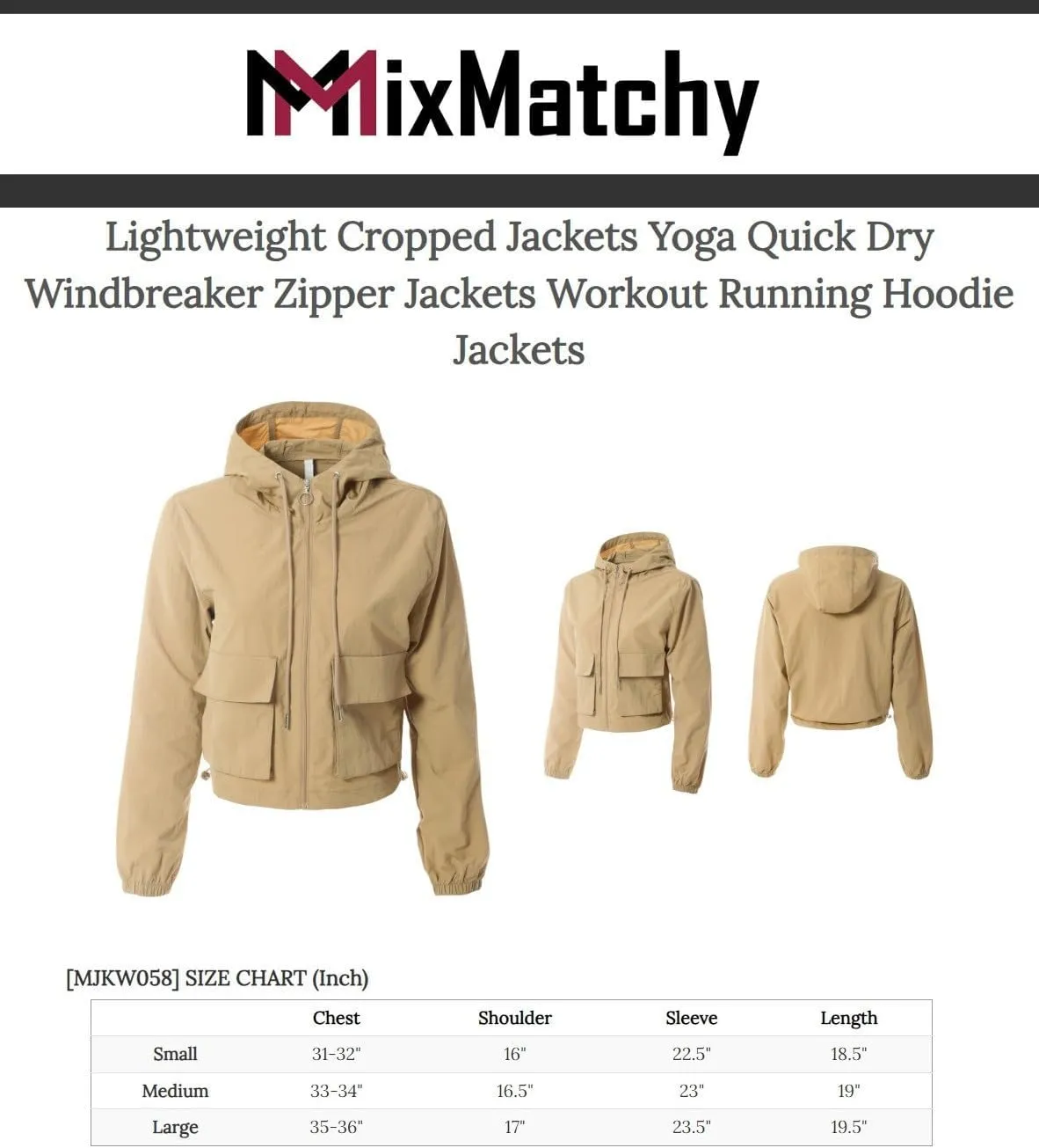 MixMatchy Women's Lightweight Cropped Yoga Quick Dry Windbreaker Zipper Jackets Workout Running Hoodie