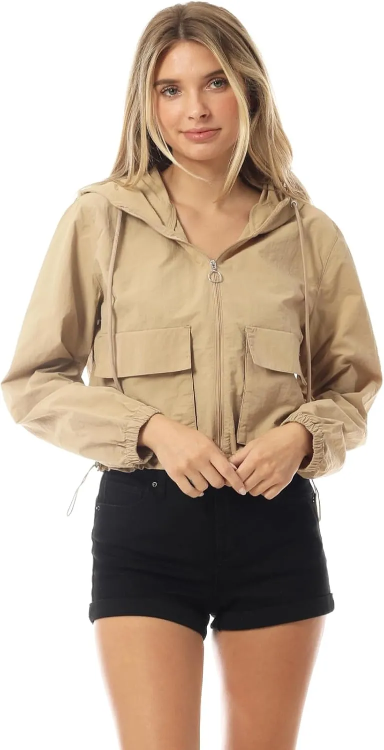 MixMatchy Women's Lightweight Cropped Yoga Quick Dry Windbreaker Zipper Jackets Workout Running Hoodie