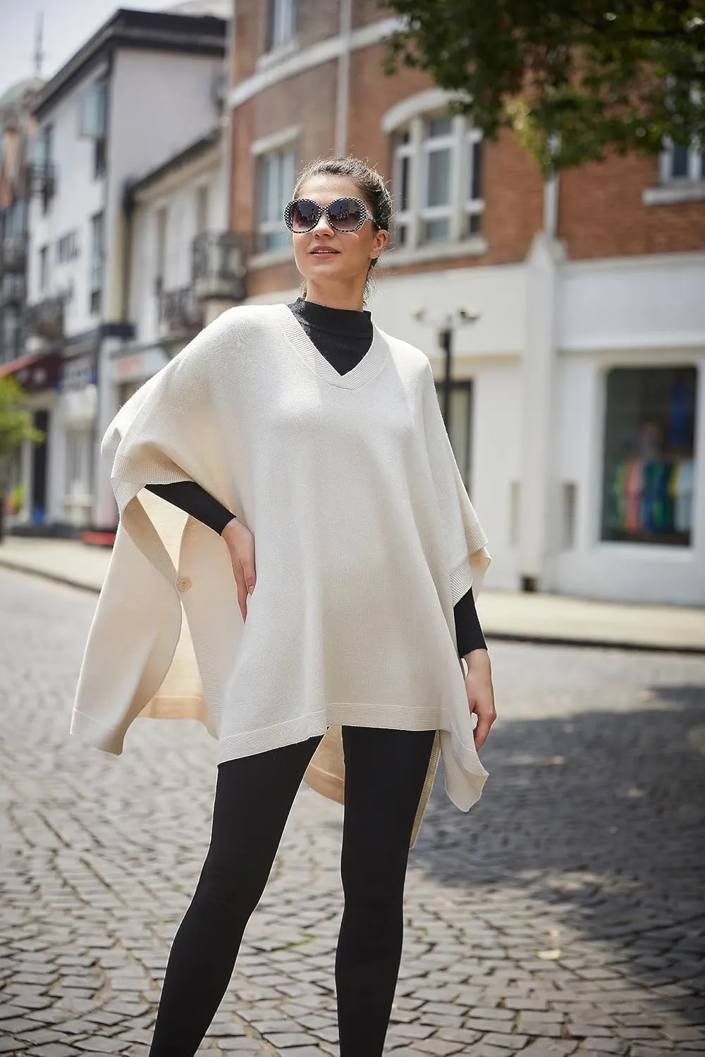 Modena Women's ExtraSoft Fine Knit Pullover Poncho. Sleeveless, Open Sides. V Neck Easy On and Off.