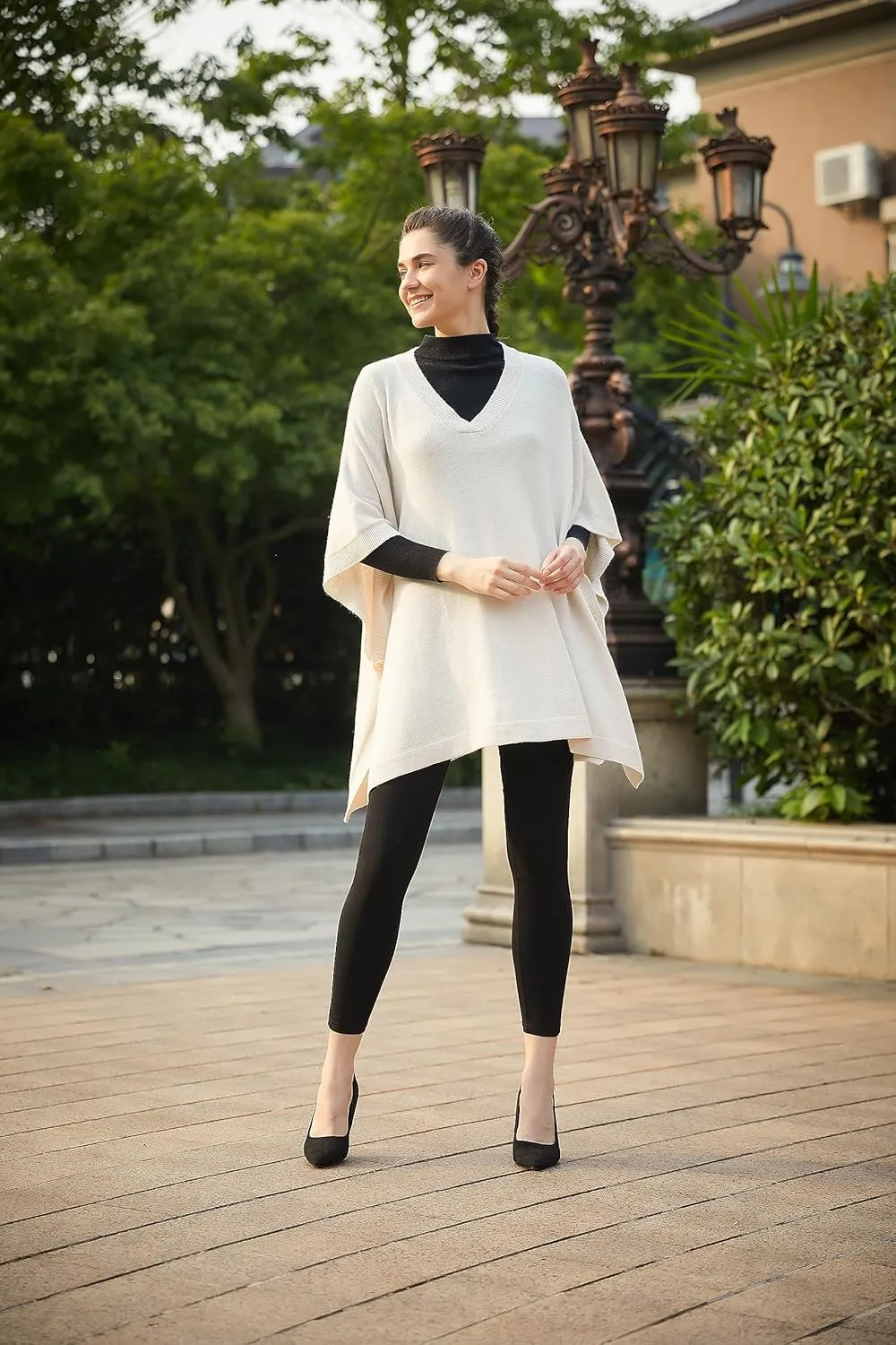 Modena Women's ExtraSoft Fine Knit Pullover Poncho. Sleeveless, Open Sides. V Neck Easy On and Off.