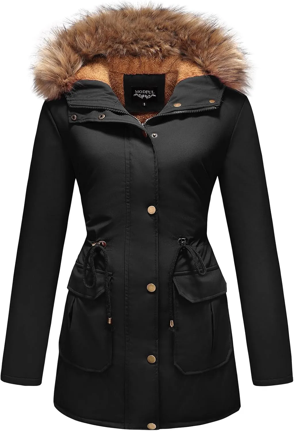 MODFUL Winter Coat Women Jacket Thicken Fleece Lined Parka Jackets with Fur Hood