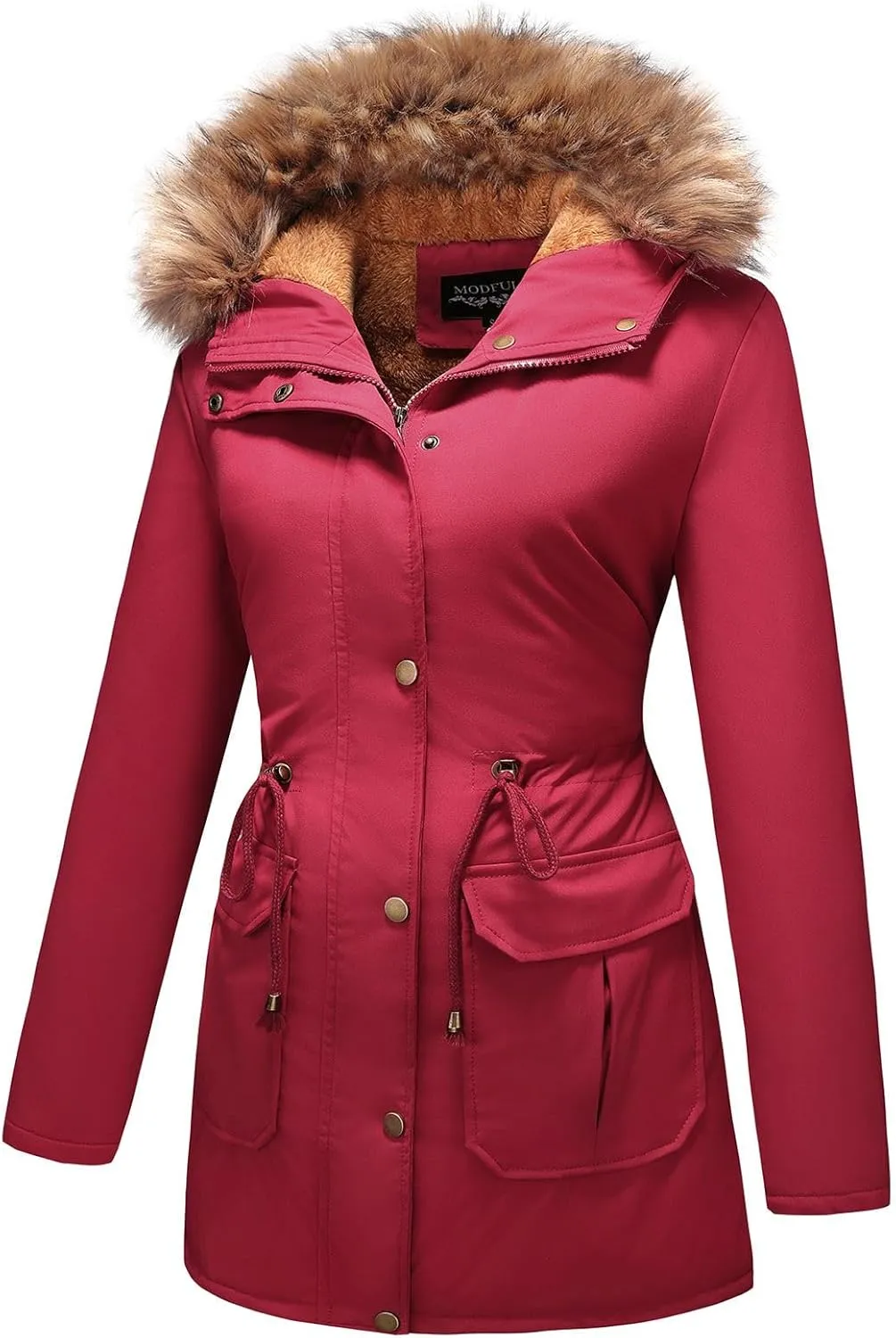 MODFUL Winter Coat Women Jacket Thicken Fleece Lined Parka Jackets with Fur Hood