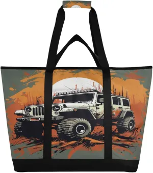 Monster Truck Tote Bag for Women with Zipper Reusable Grocery Bags Foldable Insulated Cooler Bag Totes Shopping Bags Handbags for Groceries Picnic Travel Beach Work